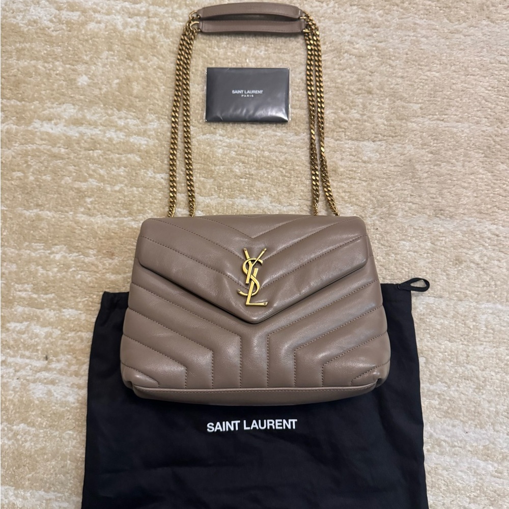 Saint Laurent LouLou Small Grey Brown Quilted Shoulder Bag